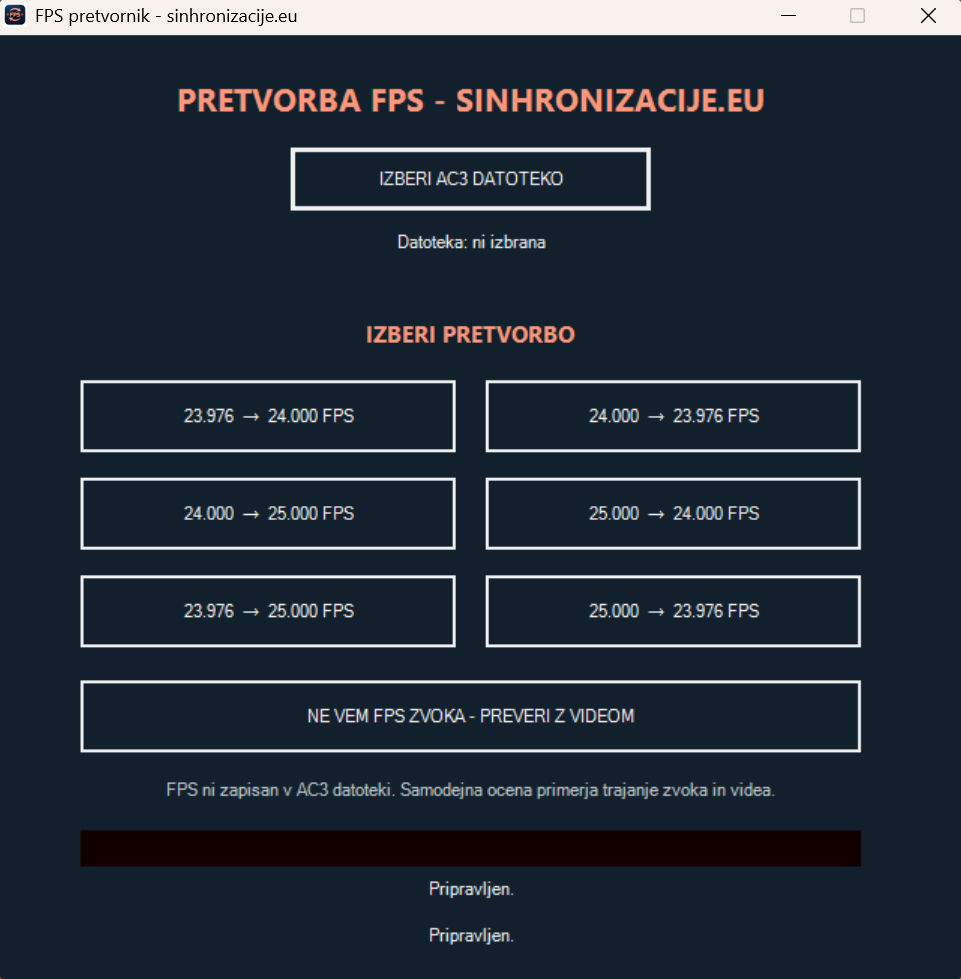 FPS pretvornik sinhronizacije.eu za Windows